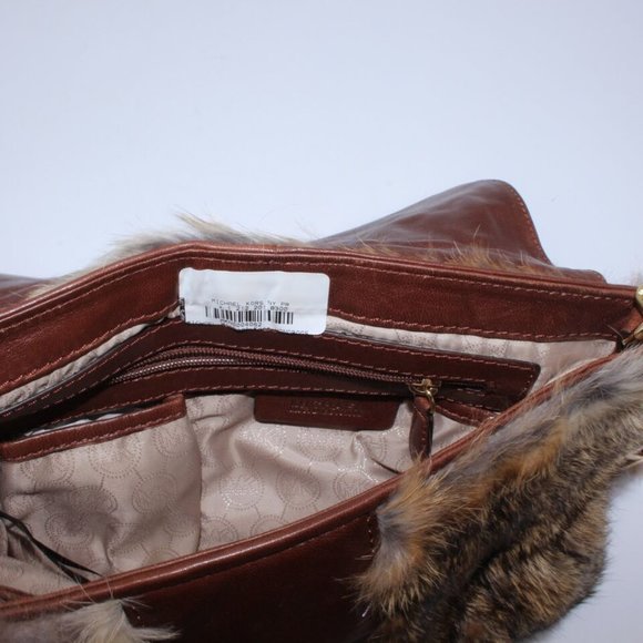 Michael Kors Shoulder Bag Purse Logo Satchel Brown Leather Rabbit Fur Messenger - Picture 12 of 12